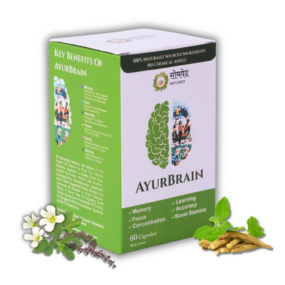 AyurBrain - Herbal Supplement for Enhanced Brain Health | With Brahmi, Ashwagandha & Shankhpushpi | 60 Vegetarian Capsules