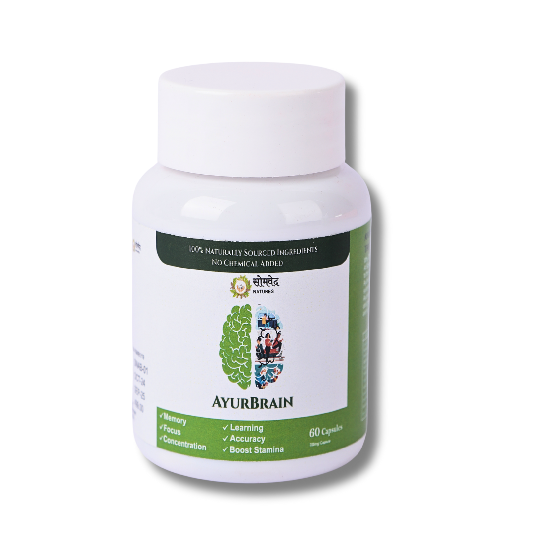 AyurBrain - Herbal Supplement for Enhanced Brain Health | With Brahmi, Ashwagandha & Shankhpushpi | 60 Vegetarian Capsules